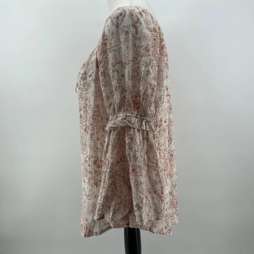 Peasant Blouse Womens Medium Pink Paisley Boho‎ Bell Sleeve Cottagecore Ethereal